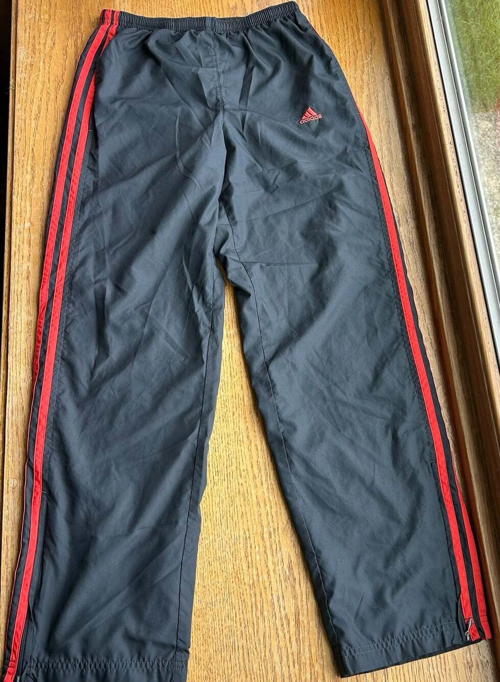Adidas Men's Black & Red Vintage Y2K 2005 3 Stripe Mesh Lined Track Pants Sz S